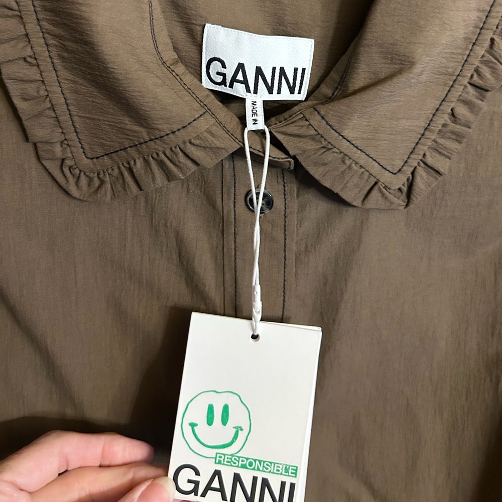 NWT Ganni Ruffled Collar Oversized Button Down Shirt Size 38 US 6 - Picture 7 of 8